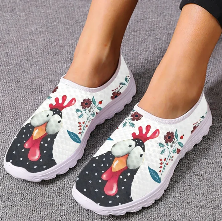 

Модные кроссовки унисекс с мультяшным петухом и цветочным узором, высококачественные, повседневные, на плоской подошве, для пар, на заказ