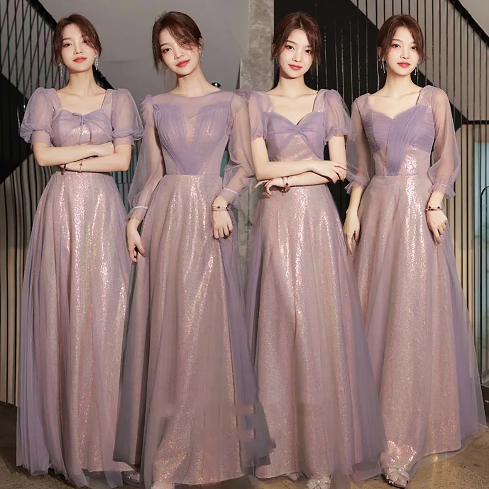 Shiny Purple Long Bridesmaid Dress for Wedding Party Guest Formal Banquet Evening Dresses Women Birthday Quinceanera Ball Gown