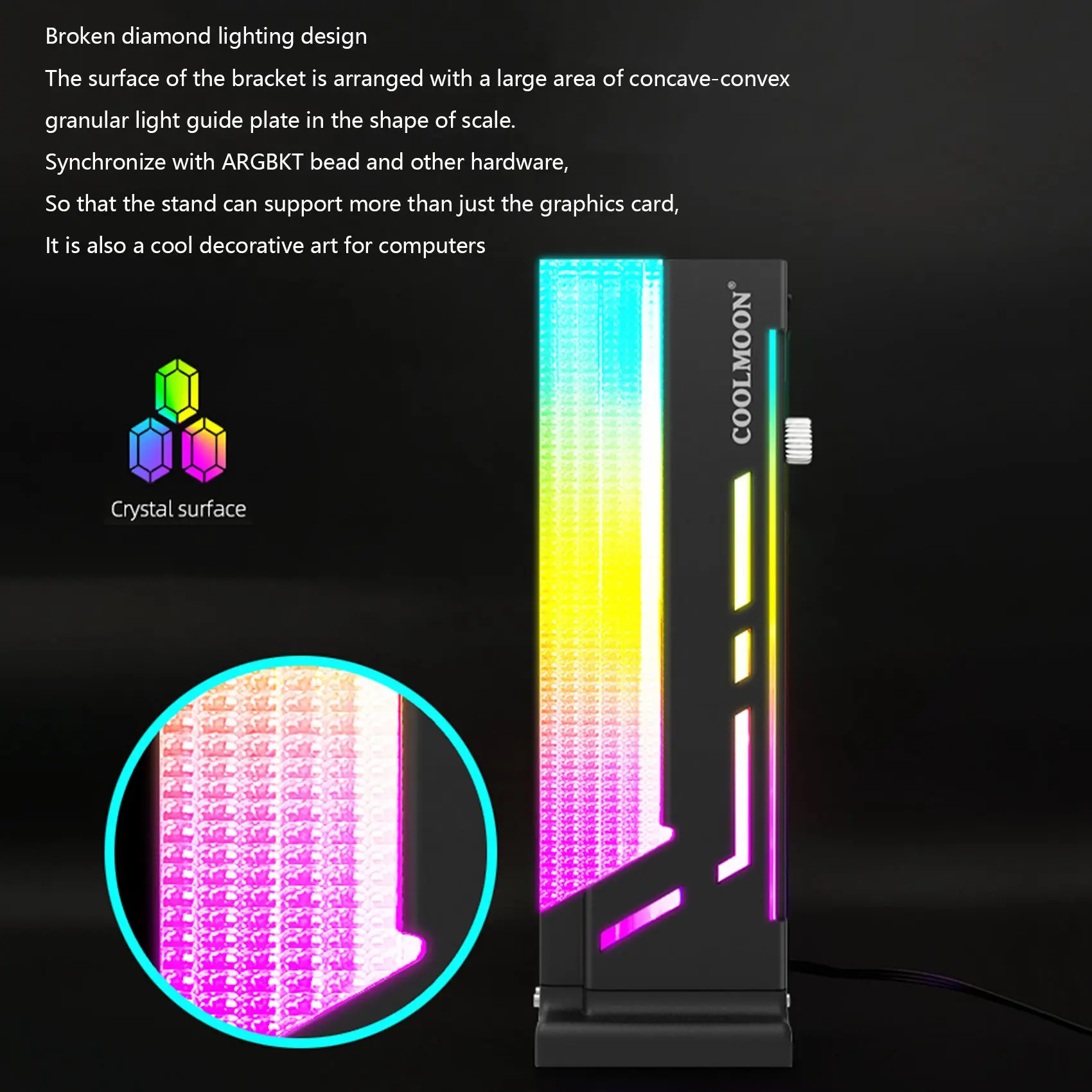 COOLMOON Graphics Card Holder 5V ARGB Vertical Graphics Stand GPU Bracket Video Card Support for Computer Case Chassis(Black)