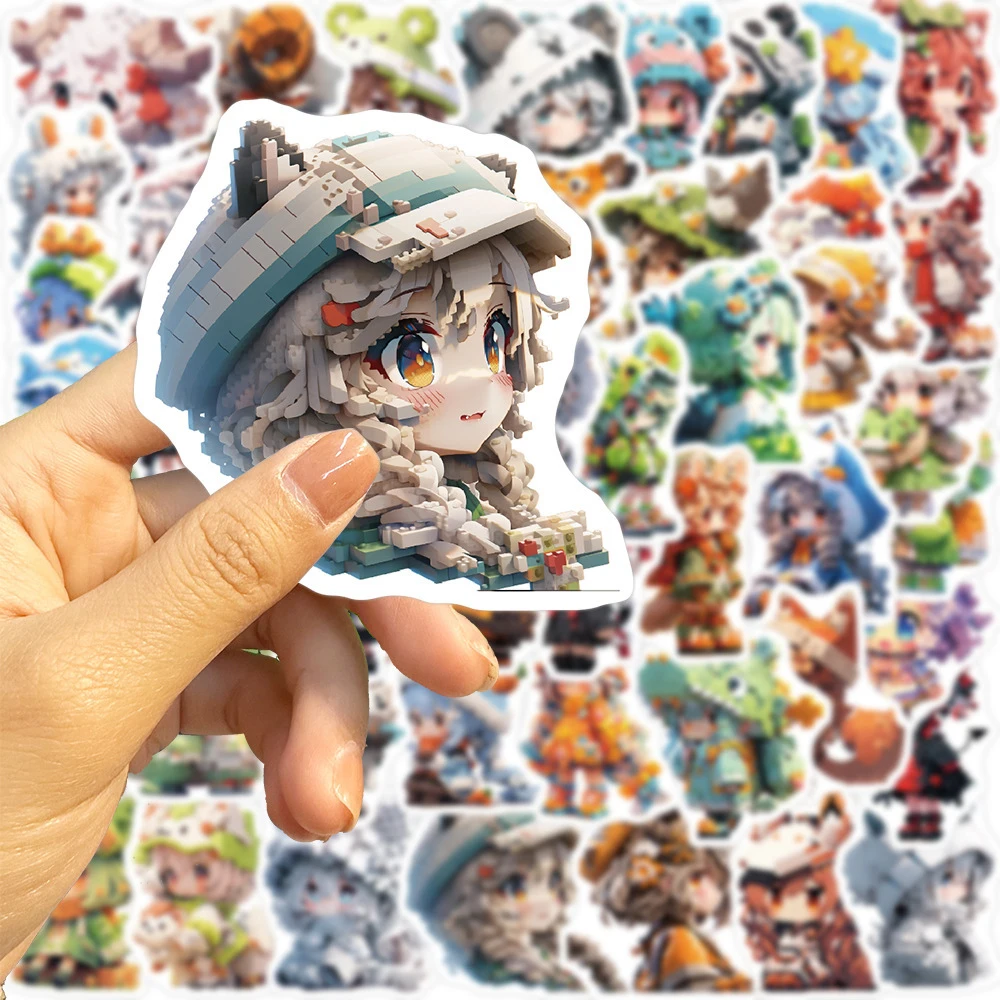 

10/30/50pcs Pixel Style Animal Girls Cartoon Stickers Cute Creative Decals Diary Scrapbook Phone Bike Game Characters Stickers
