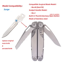 For Leatherman Surge Scalpel Handle with Thumb Grip Easy Open Button Fits Surgical Blades No.60 CNC DIY Accessories