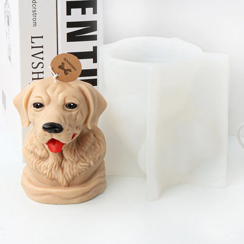 3D Pet Dog Golden Retriever Candle Silicone Mold Cute Dog\'s Head Portrait Gypsum Candle Making Mould Dog Lovers Craft Decor Gift