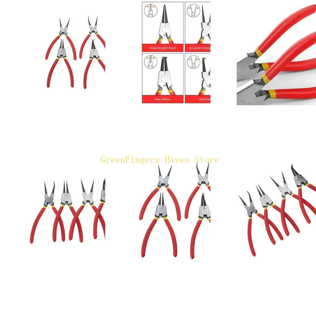F68D 4Pcs Rings Pliers Set Circlip Pliers Straight/Bent Internal External Heavy