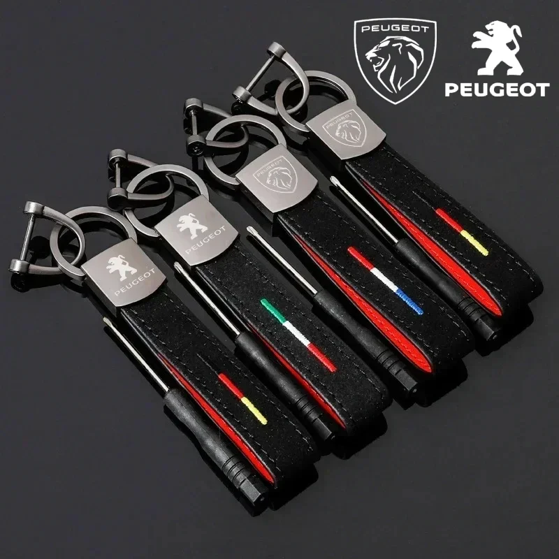 Suede Car Key Chain Pendant Keyrings Holder Accessories for Peugeot 106 107 206 208 301 307 308 407 408 508 2008 3008 4008 5008