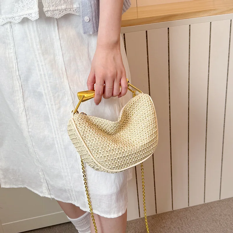 Women's Vacation Style Woven Crossbody Bag French Summer Casual Fashion Elegant Versatile Female Luxury Design Handbags