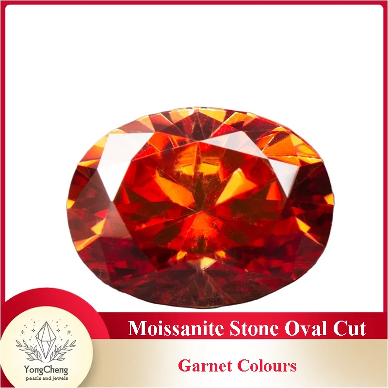 

Moissanite Stone Oval Cut Garnet Colours Lab Grown Diamond Charms Ring Necklace Earrings Main Materials with GRA Certificate