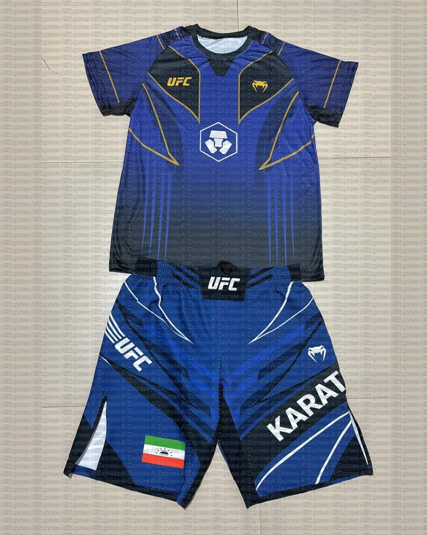 

KARATOV Men's Fitness Outfit Breathable Boxing Match T-shirt And Shorts Set Sweat-Absorbing Running UFC Wrestling Top