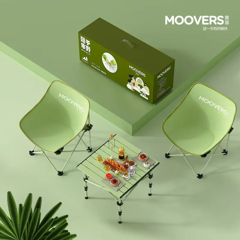 Outdoor Folding Table Chairs Set Egg Roll Table Moon Chair Camping Picnic Portable Lightweight Aluminum Alloy Travel Beach Kit