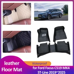 Car Floor Mat for Ford Focus C519 MK4 ST-Line 2019~2025 Leather Foot Inner Liner Waterproof Carpet Pad Custom Rug Accessories