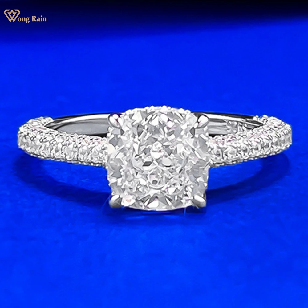 

Wong Rain стерлингового серебра 925 пробы сияющей огранки 7 мм лабораторный сапфир высокоуглеродистый бриллиант драгоценные камни свадебное обручальное кольцо ювелирные изделия подарки