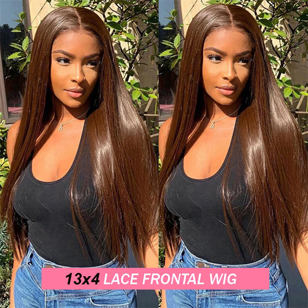 Czekoladowy brąz 13x6 Bone Straight Lace Front Wig Brazilian Brown 13x4 Transparent Lace Frontal Wig For Women Remy Human Hair