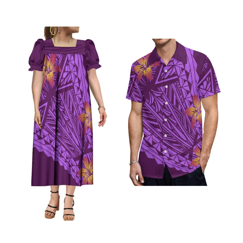 

High Quality Couple Set Mumu Women'S Square Neck Dress Mumu Micronesian Clothing Polynesian Design Men'S Shirt