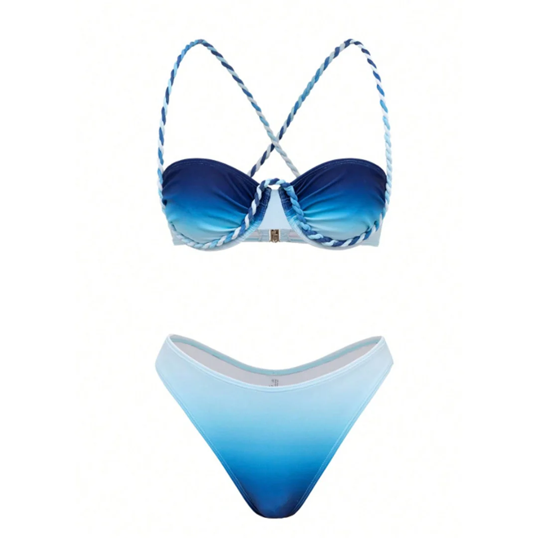 S - XL, mit Rock, Farbverlauf, Bikini, Damen-Badebekleidung, dreiteiliges Bikini-Set, gepolsterter Badeanzug, Badebekleidung, Schwimmbekleidung, V8009. – Detail 11