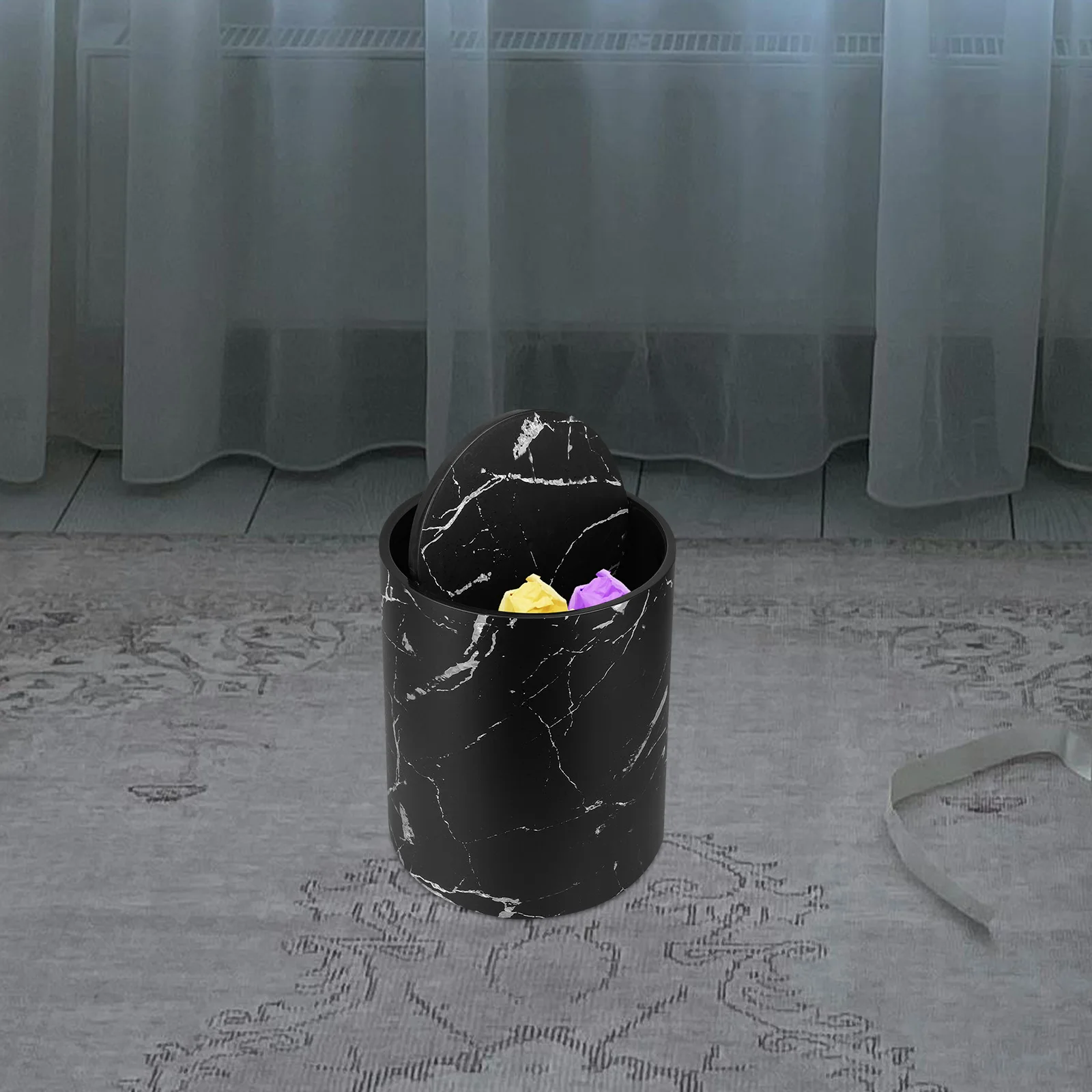 

Marbled Trash Can Multipurpose Garbage Office Waste Basket Household Bucket Car