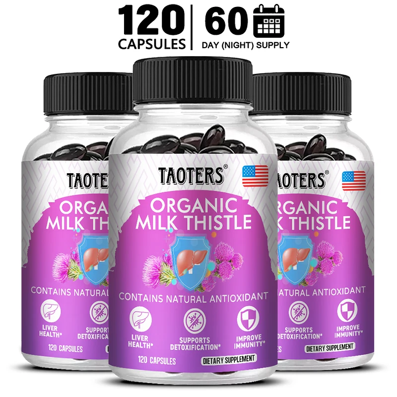 TAOTERS Organic Milk Thistle Supplement, Helps Digestion and Cleansing, Liver and Kidney Health, Antioxidant, Detoxification