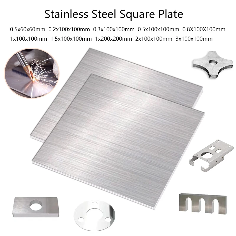 Chapa Quadrada Espessura 0.2 0.3 0.5 0.83 mm Chapa de Metal Escovado Plana Polido 100×100 150×150 200×200 Aço Inoxidável Pcs