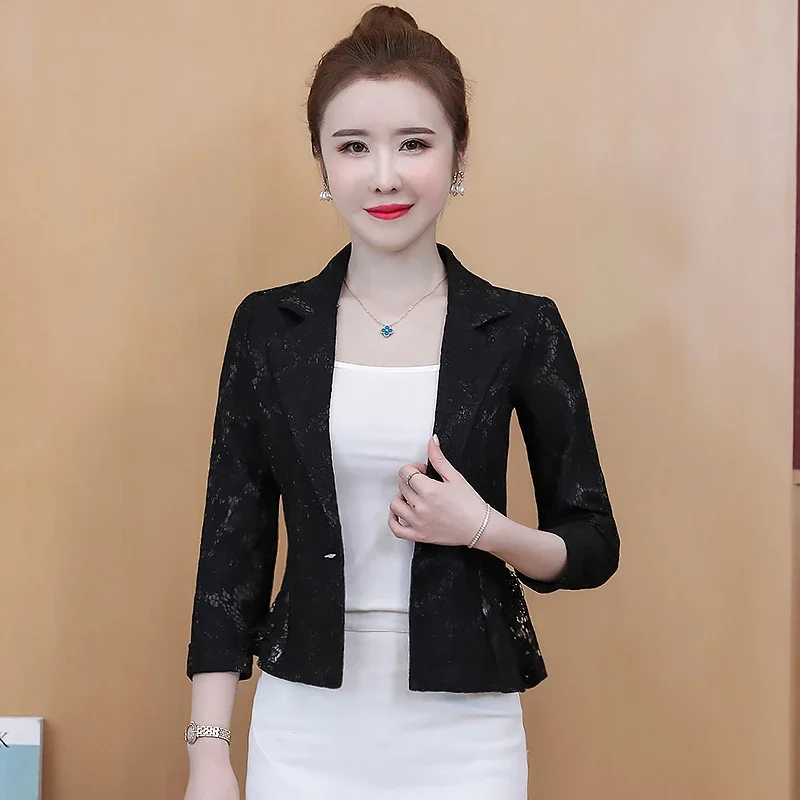 Jackets for Women 2024 Office Lady Red Black White Slim Lace Cardigan Woman Jacket Fashion Short Jacket Coat Women Clothes D539