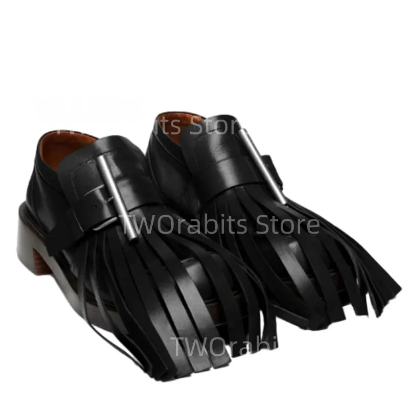 

Stripes Tassel Stripes Metal Stick Men's Leather Shoes Buckle Design Black Matte Derby Shoes Spring Sports Oxfords Outdoor shoes