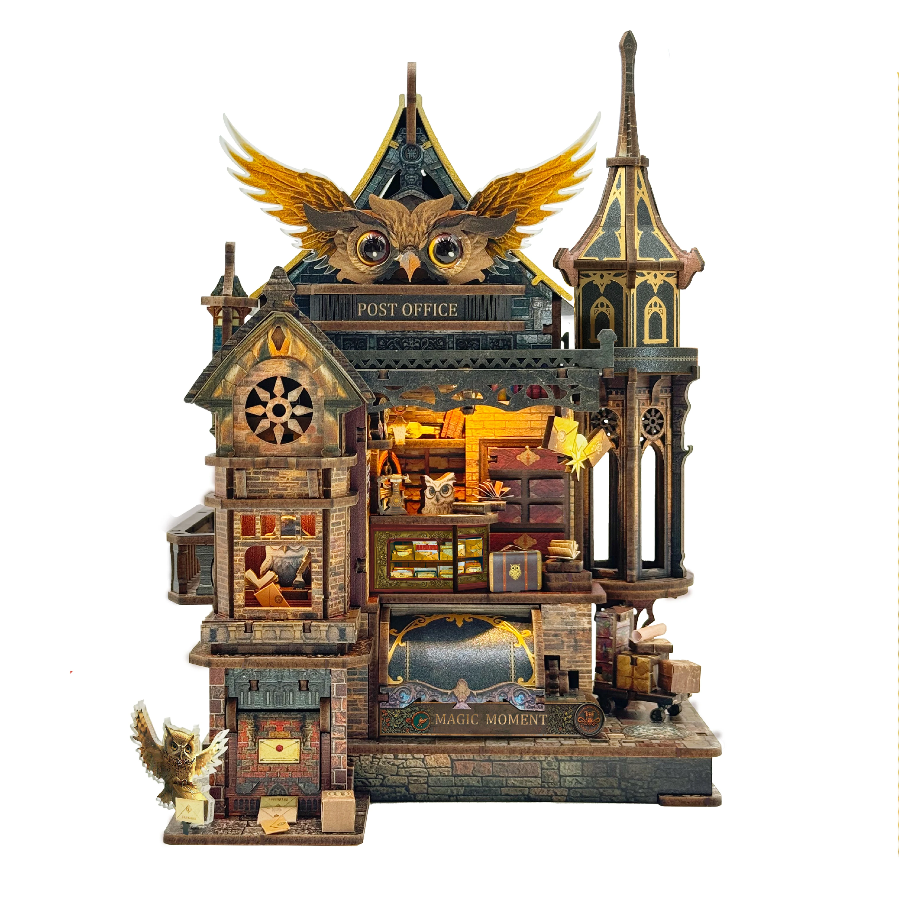 NIEUWE DIY Houten Miniatuurmodelbouwset Uil Postkantoor Casa 3D Puzzle Poppenhuizen Met Meubels Verlichting voor Vrienden Verjaardagscadeaus