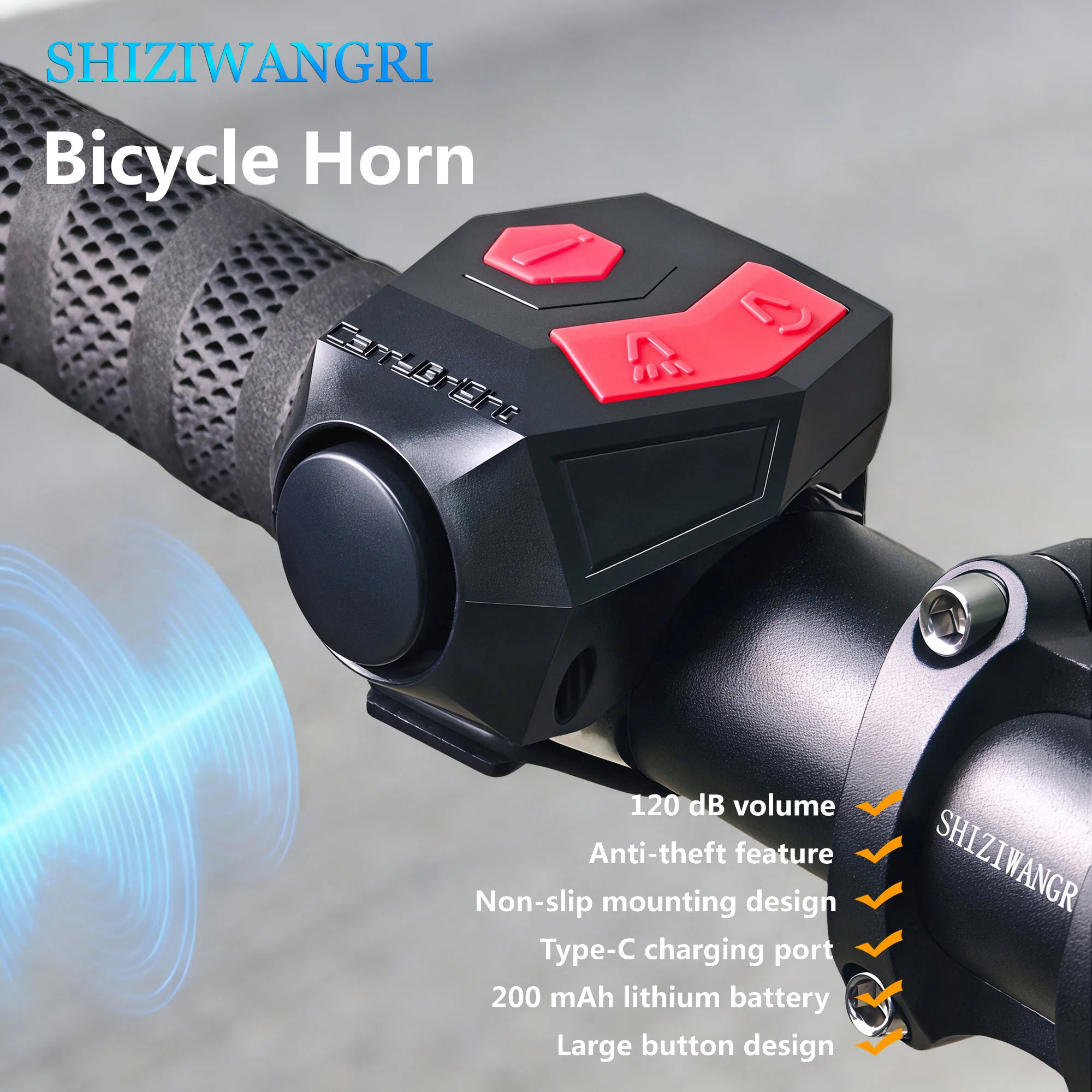 Image of SHIZIWANGRI 120dB Elektronische Fahrradhupe, Diebstahlwarnanlage, Typ-C wiederaufladbar, 200mAh Fahrradklingel, wasserdicht, MTB Rennrad Lenker-Warnhupe