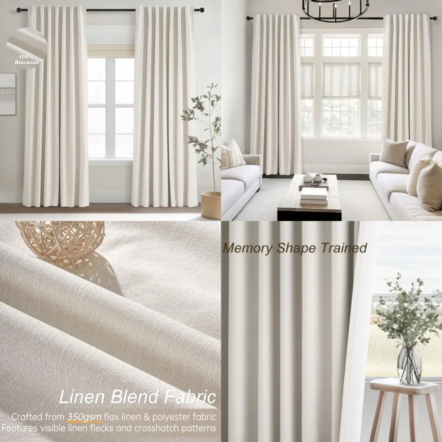 

90 Inch Long Full Blackout Curtains for Bedroom, Pinch Pleat Black Out Curtains, Viral Farmhouse Modern Lined Track Drapes 2 Pa