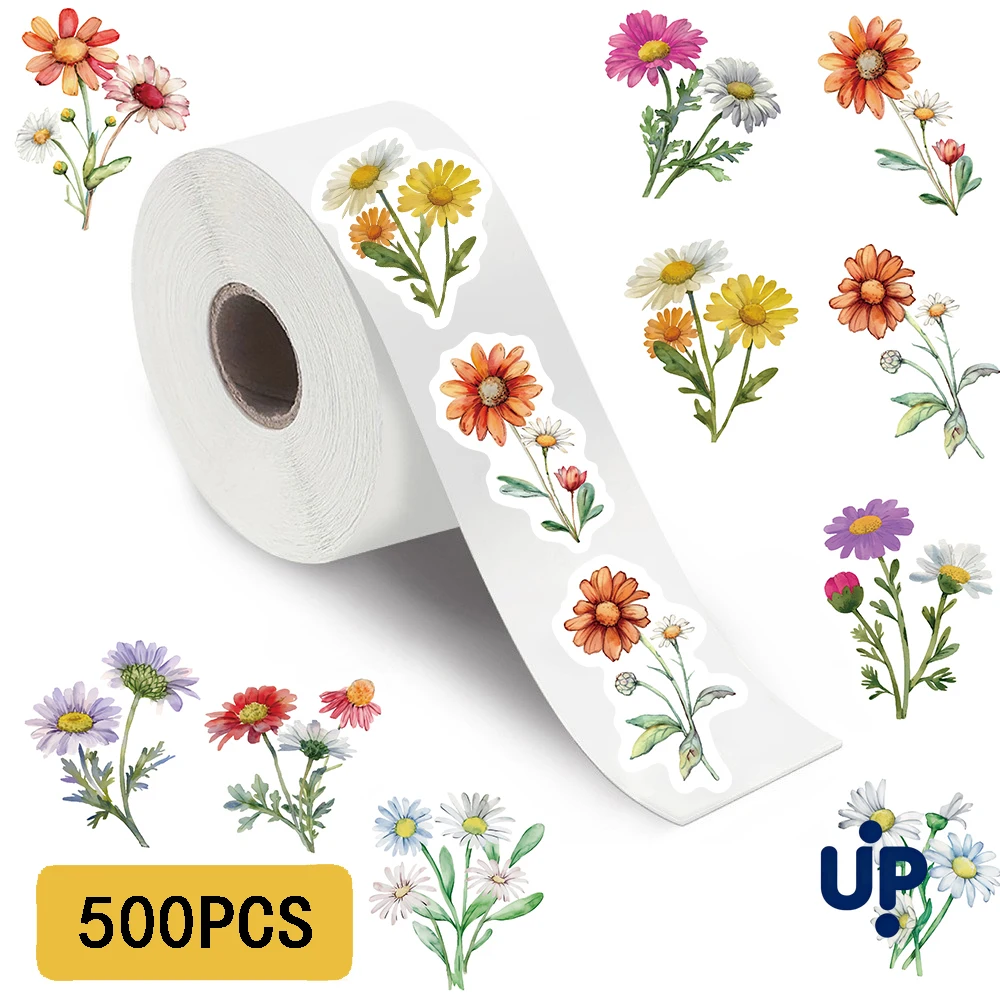 500PCS Daisy wildflowers Roll Stickers Colorful Cartoon Painted Flowers Scrapbooking Coffee Phone Art Picture Luggage Sticker