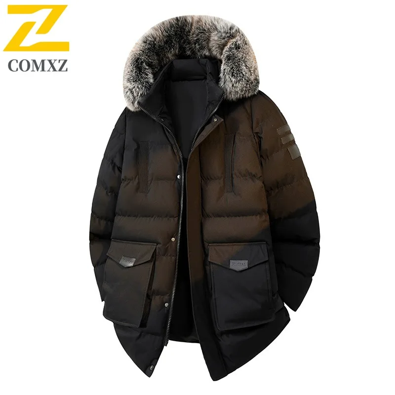 

COMXZ Urban Mens Padded Jacket Fur Collar Hooded Outdoor Cycling Thickened Warm Parka Daily Style Comfortable Winter Jackets