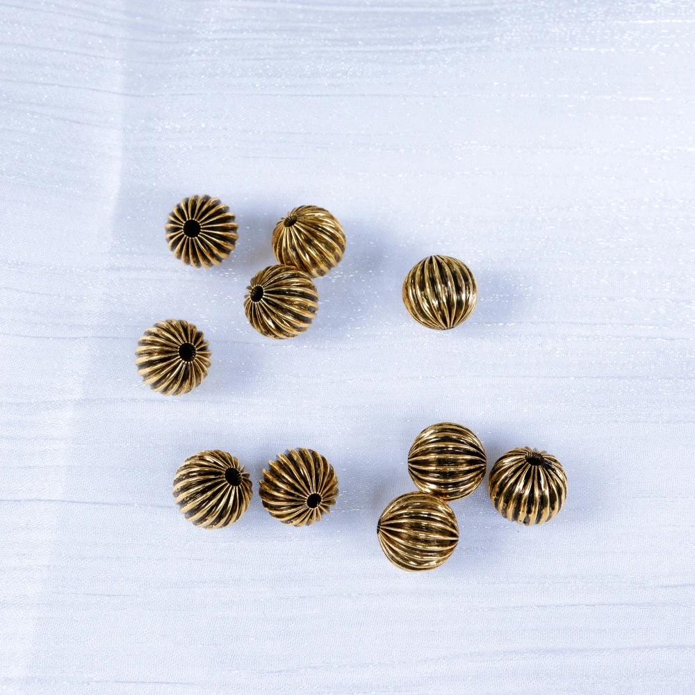 Miasol 10 Pcs Antique Bronze Golden Plated Color Hollow Metal Striped Round Spacers Beads For Diy Jewelry Making Accessories