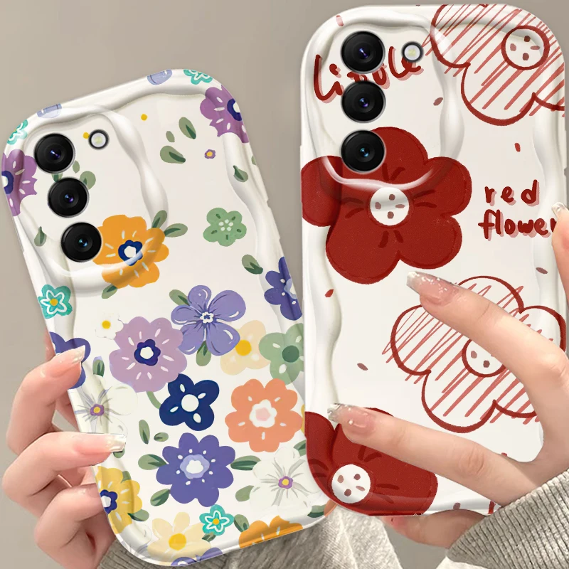 Luxury Flower Cartoon Cute Art For Samsung S24 S23 S21 S20 Ultra Plus FE A73 A72 A71 A51 A31 A05S A05 A04 5G Wave Oil TPU