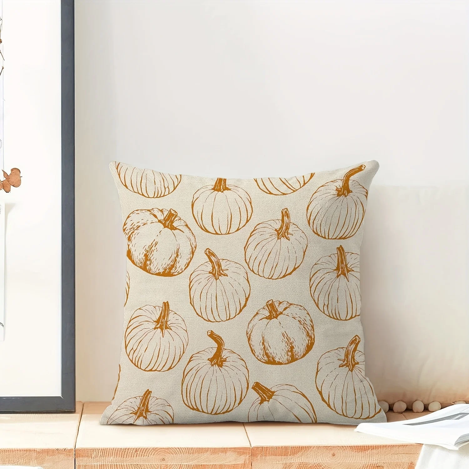 Linen Throw Pillow Covers In Burnt Orange Designed For Autumn With A Pumpkin Theme. Perfect For Harvest And Thanksgiving 45cm