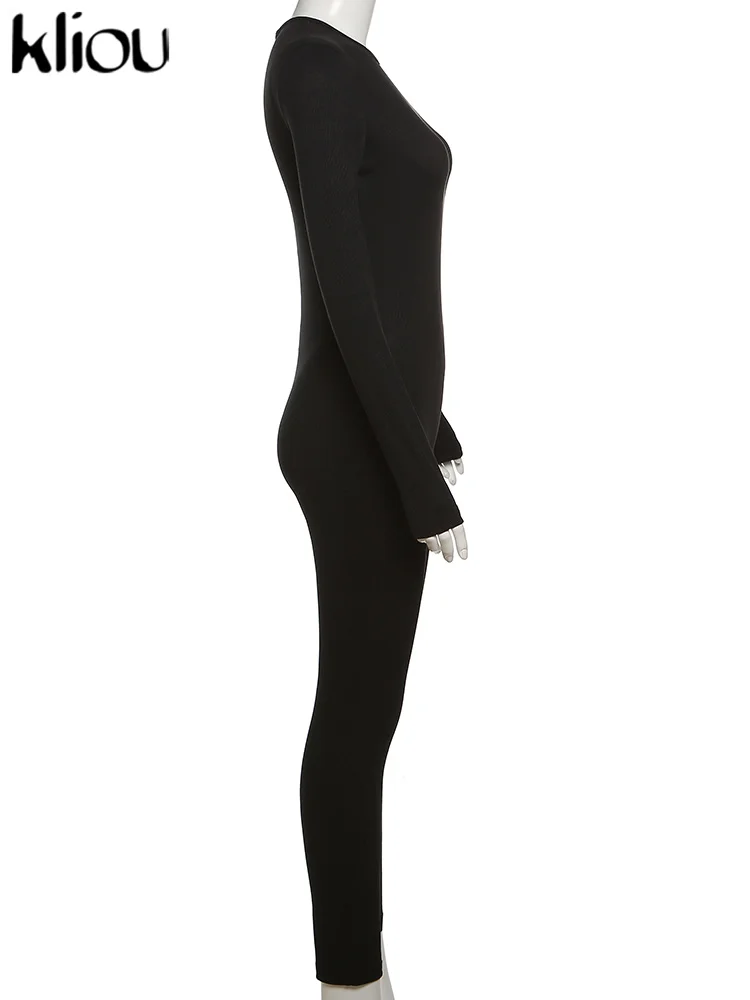 kliou Casual Basic Overalls Frauen Concise Herbst Volle Hülse O-ansatz Körper-gestaltung Insgesamt Solide Sportliche Täglichen Dame Klassische Tuch – Detail 3