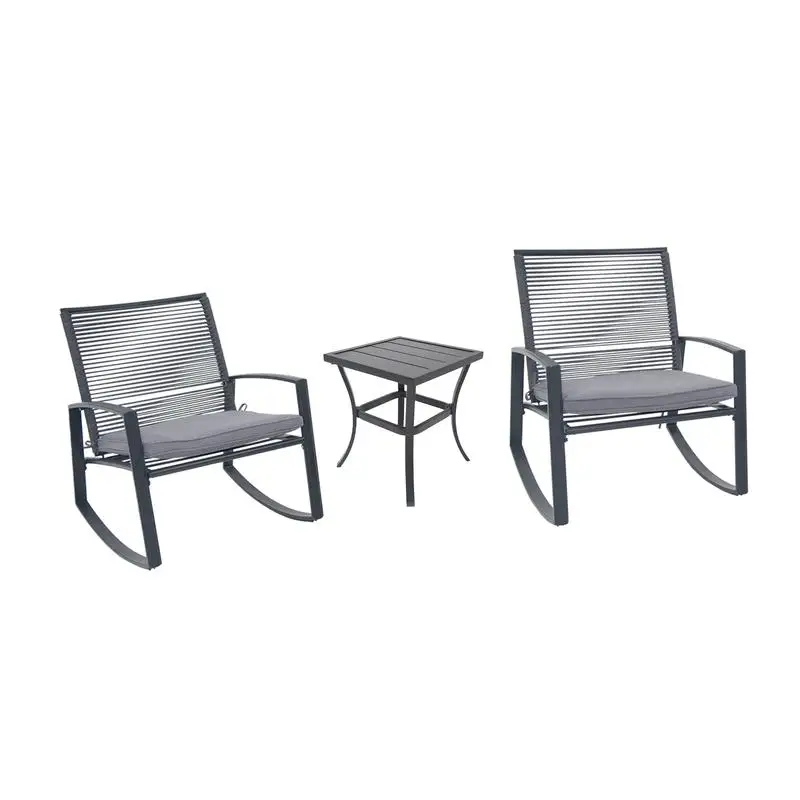 2-Person Outdoor Metal Rocking Patio Bistro Set with Table for Relaxing Conversations