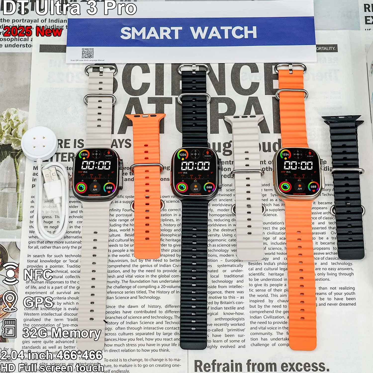 

2025New DT Ultra 3 Pro Google map NFC SmartWatch 32G Memory Music Video NFC Bluetooth Call Waterproof SmartWatch For Android iOS