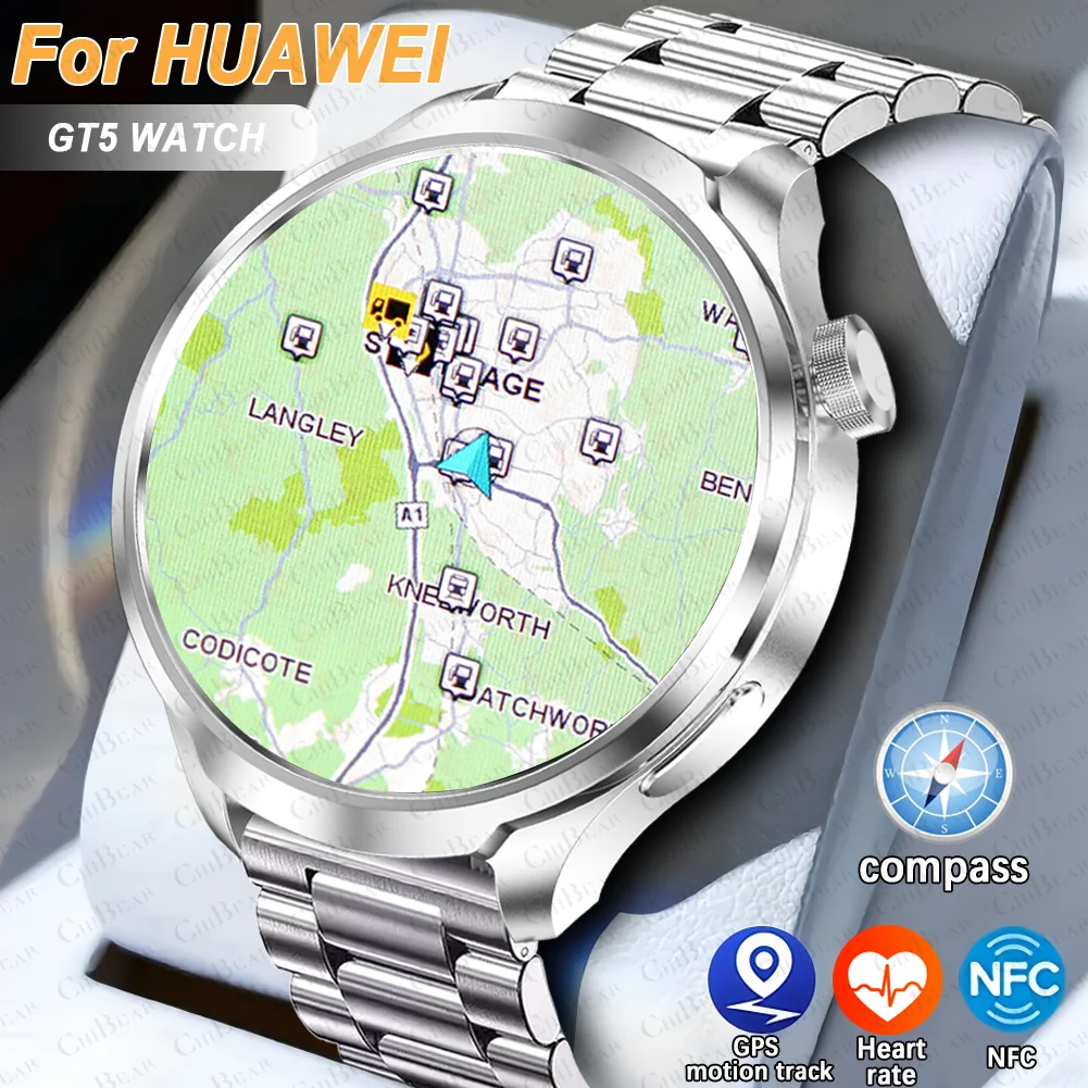 For HUAWEI GT5 Pro GPS NFC Smart Watch Men 360*360 AMOLED Screen Heart rate Bluetooth Call IP68 Waterproof Man Smartwatch 2024