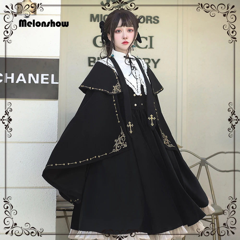 

Melonshow Winter Women's Lolita Cape Black Cloak Victorian Dress Woman Outerwear Ladies Coat Gothic Preppy Style for Girls