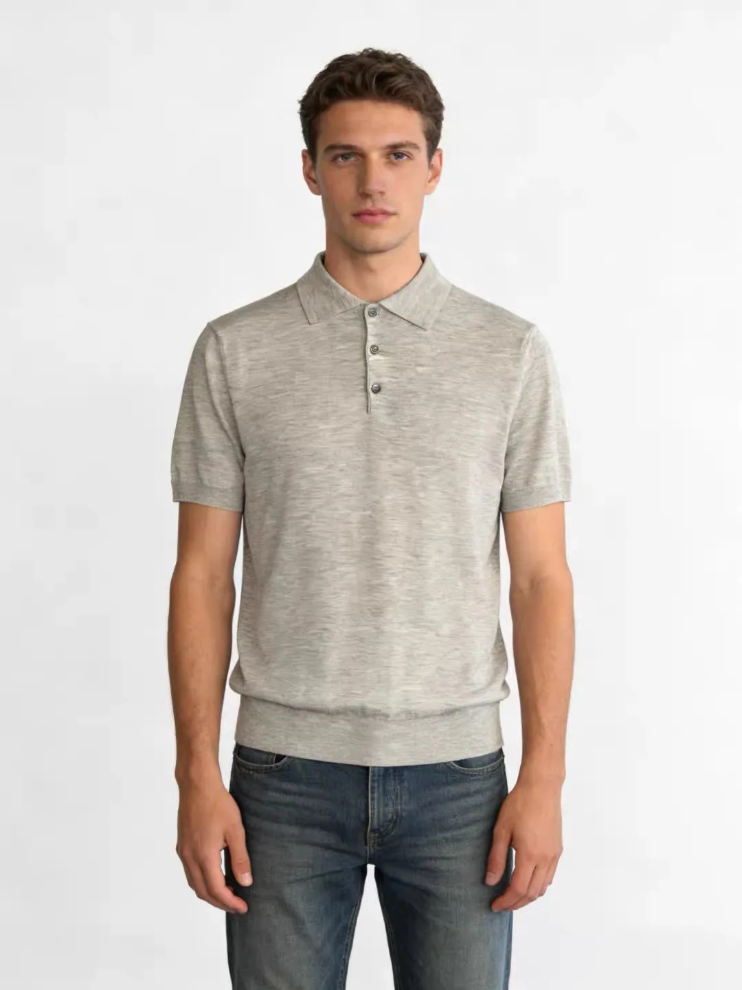 

Итальянская мужская летняя трикотажная рубашка с коротким рукавом на молнии, прямого кроя, из шелково-шерстяной смеси, повседневная, модная