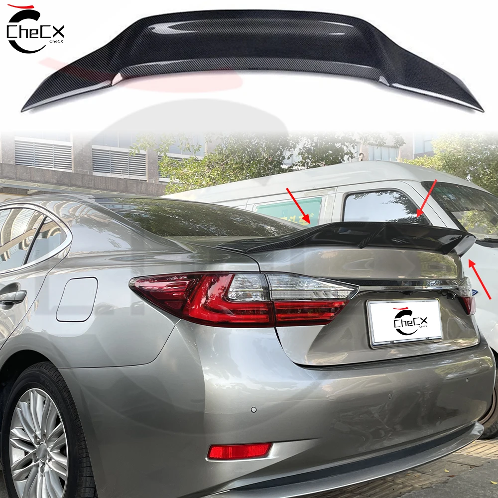 For 14-17 Lexus ES200 250 300H 350 HighQuality Fiberglass Rear Spoiler With Glossy Black Spoiler Tail Installed On The Trunk Lid