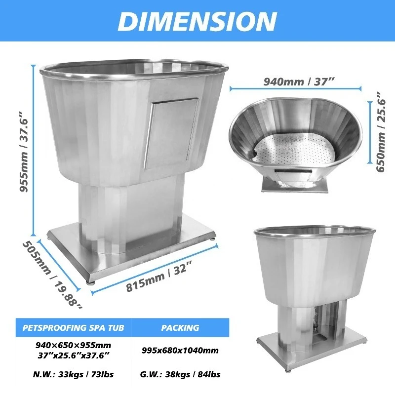 Innovative design of stainless steel pet spa bubble dog bath in beauty salon