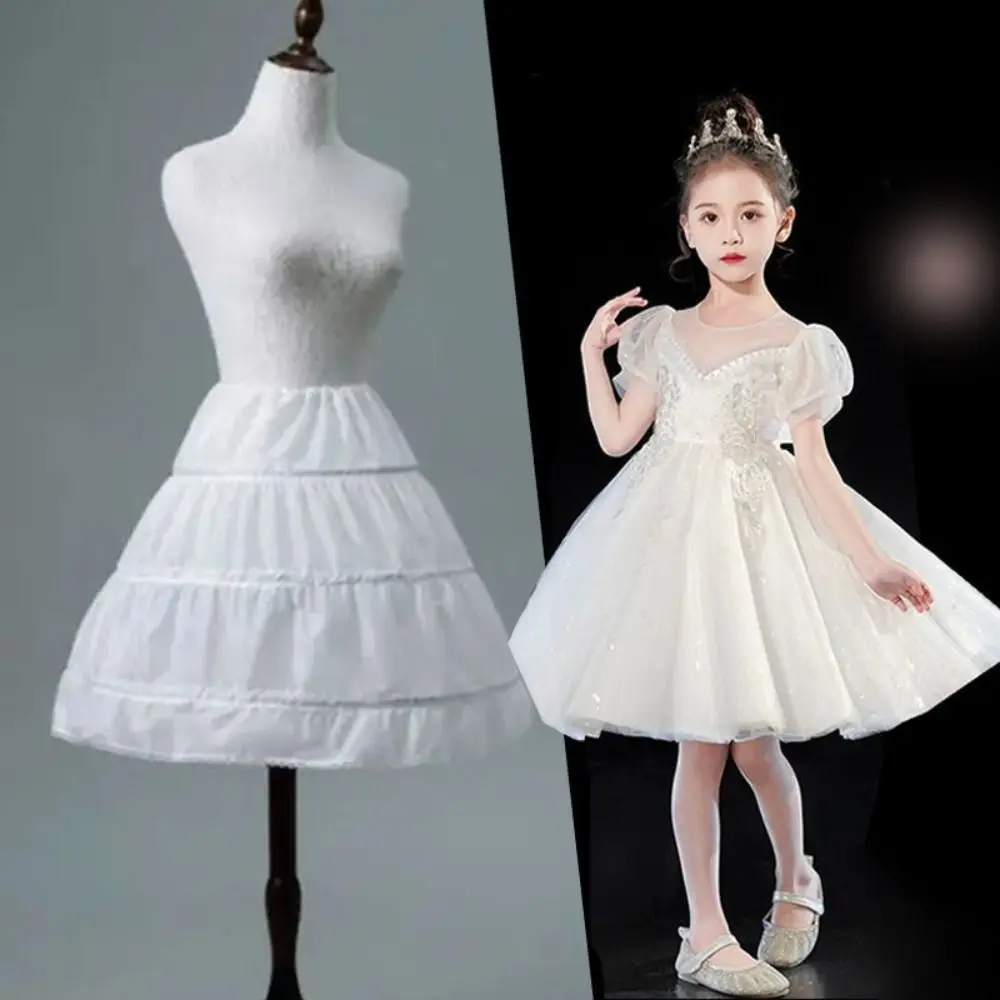 Lace Children Petticoat 3 Hoops One Layer Lolita Petticoat Elastic Waist Lightweight Bride Wedding Dress Lining Ball Gown