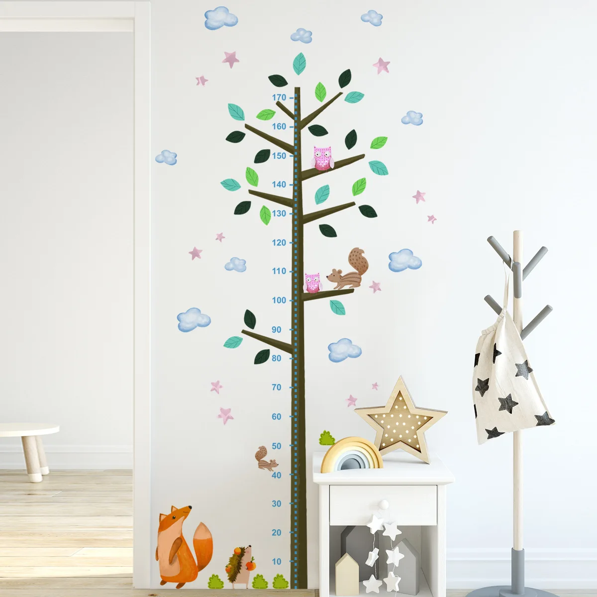 Cartoon Tree Animal Height Measure Sticker For Children\'s Room kids Decor Self adhesive Height Meter Kindergarten Wall Stickers