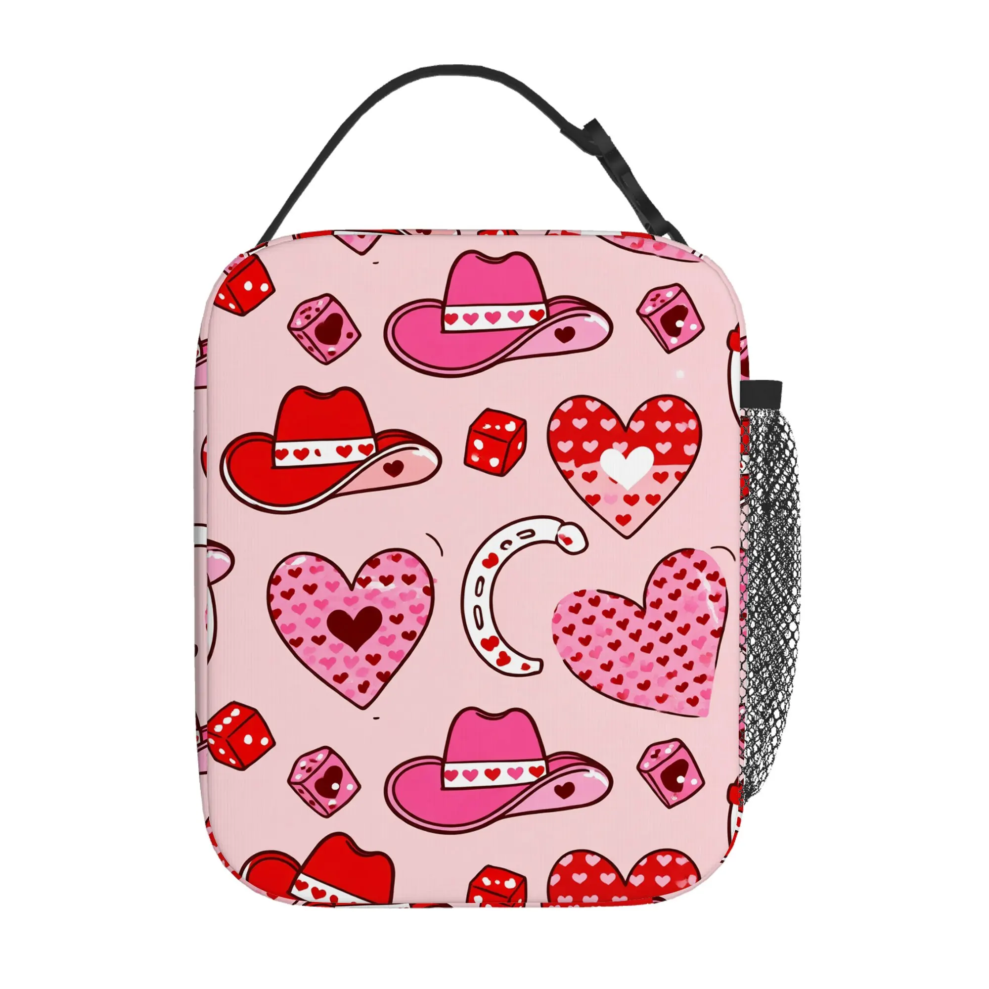 1pc Cute Heart and Cowboy Hat Patterned Thermal Bag | Polyester, Non-Food Contact, Suitable for Home, Restaurant