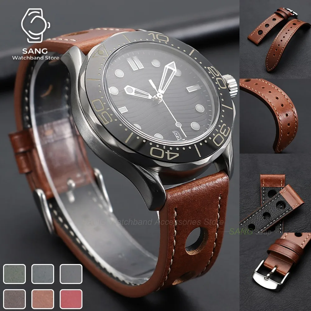 20/22mm Vintage Leather Watch Strap Breathable Cowhide Oil Wax Cowhide Watchband Women Men Replace Bracelet Waterproof Wristbelt