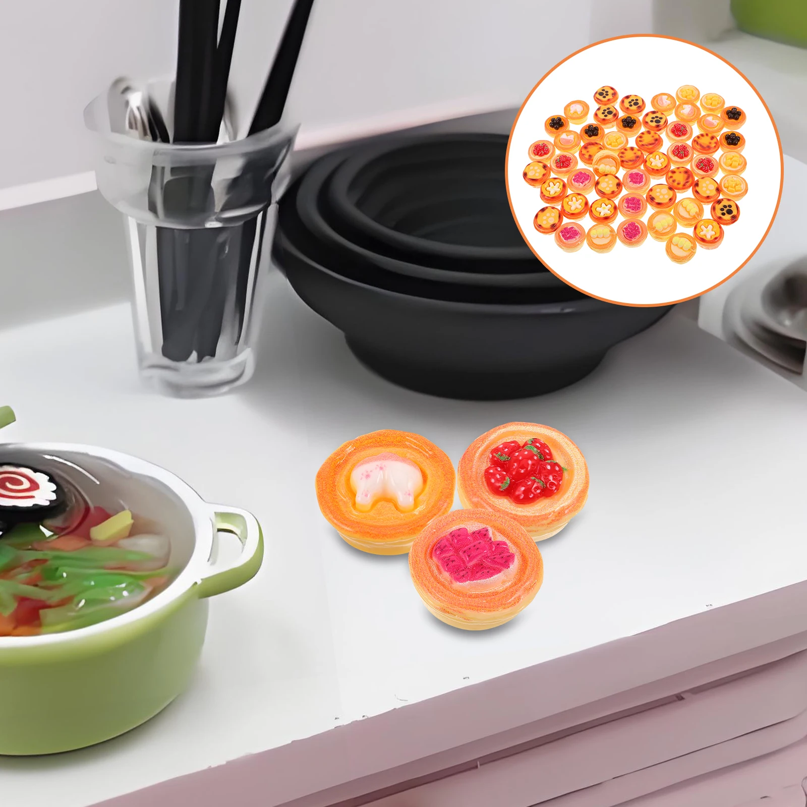 

10 PCS Mini Play House Toys Dollhouse Pretend Accessories Egg Tart Model Food DIY Ornaments Resin Kitchen Child