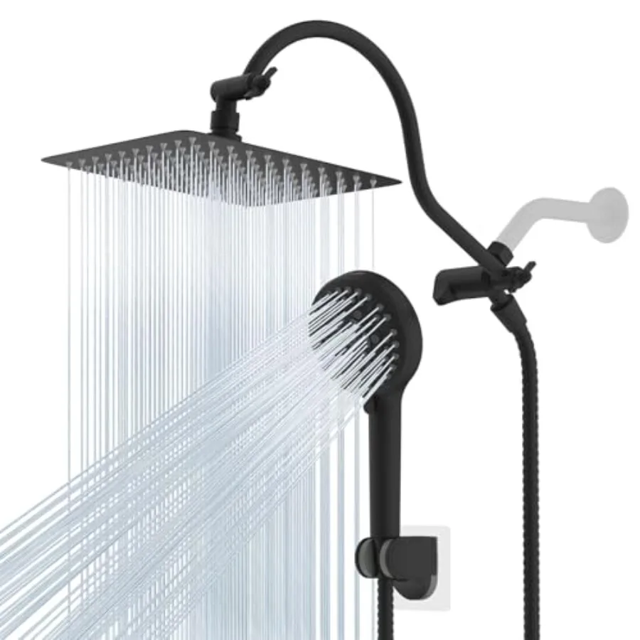 

All Metal High Pressure Rainfall 10'' Shower Head for Bathroom, Matte Black, CUPC Certified with 10-Spray Function and Adjustab