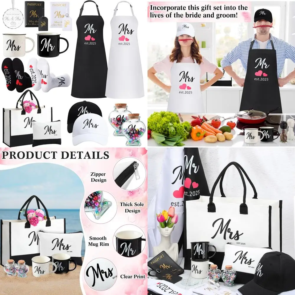 

Wedding Gift Set for Couples: 15-Piece Mr and Mrs Aprons, Perfect for Bridal Shower, Honeymoon, and Cooking