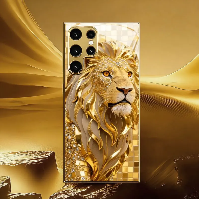 Golden Lion Weiyi pattern electroplated gold mobile phone case for Samsung Galaxy, S26/S25Ultra/S24Ultra//S23/S22Ultra/S21