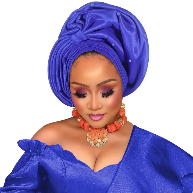 سيدة الأفريقية أشرطة رأس قبعة عمامة للنساء نيجيريا Autogele Headtie أغطية الرأس حفلة الزفاف السيارات Geles Turbante أفريقيا ربطة الرأس #1