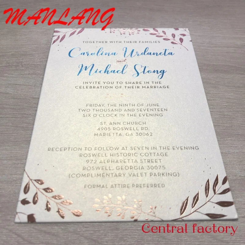 Custom  Luxury Custom Print Private Design Wedding Pearl Foil Paper Invitation Card