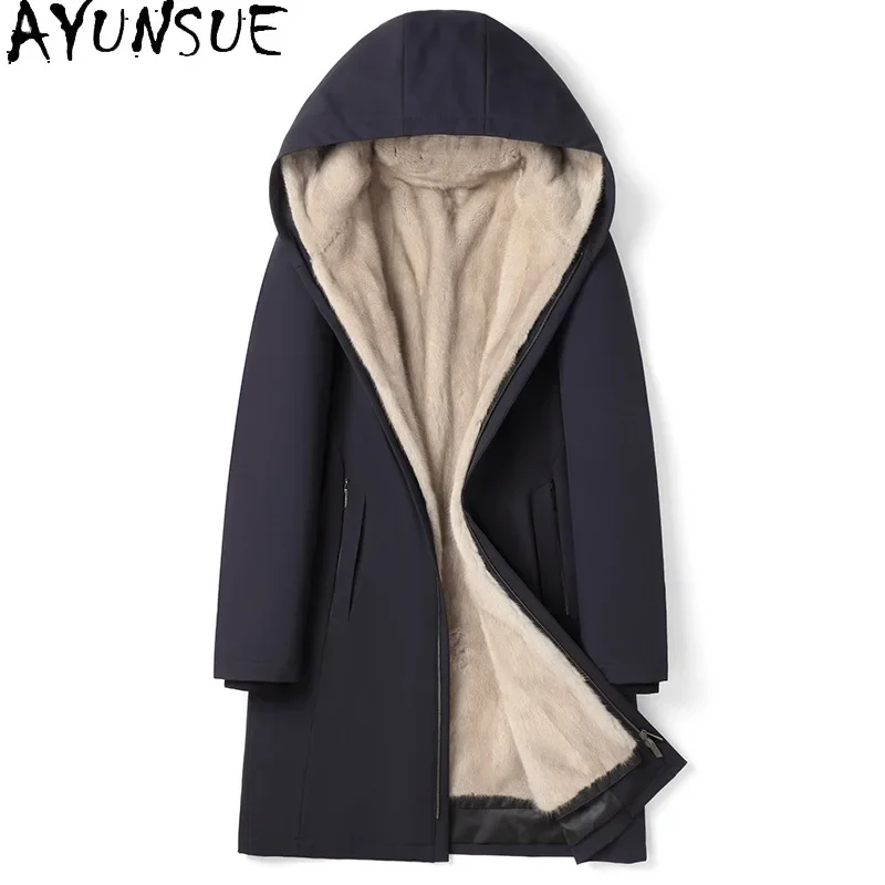 AYUNSUE Natural Fur Parka Men Clothing Mink Fur Liner Winter Jackets for Men New in Parkas High Quality Veste Fourrure Hommes