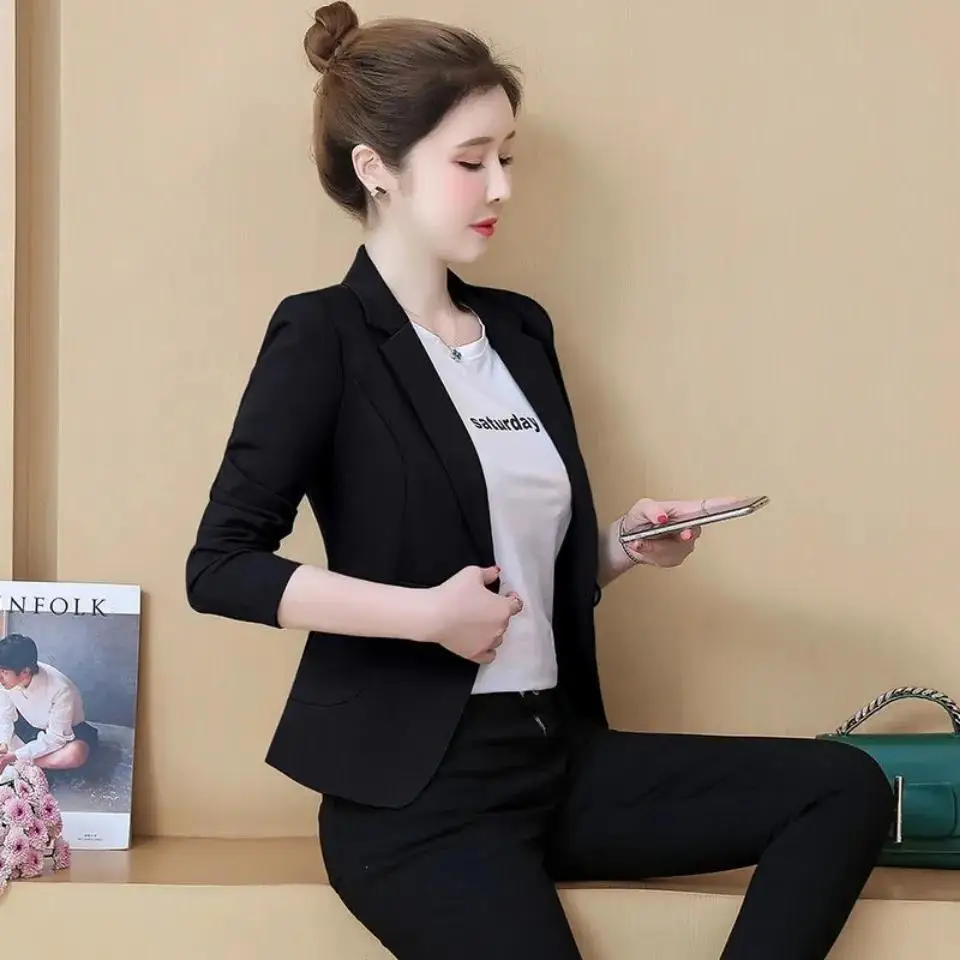 Blazer Mujer معطف نسائي من الكشمير يمزج الجمل سبعة أرباع مطاطي عالمي مشاعر متوسطة حساسة تقليم الحفر